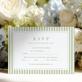 Olive Green Stripes Wedding RSVP Kaartje