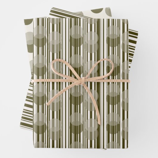 Olive Green Tinsel, Stripes and Confetti Patterns Inpakpapier Vel (In situ)