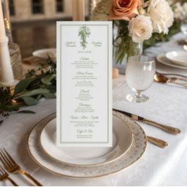 Olive Green Toile de Jouy Wedding Menu Card
