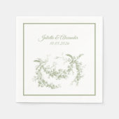 Olive Green Toile de Jouy Wedding Paper Napkins Servet (Voorkant)