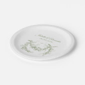Olive Green Toile de Jouy Wedding Paper Plates Papieren Bordje (Gekanteld)