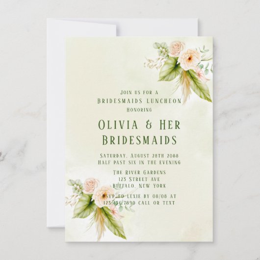 Olive Green Tropical Florals Bridesmaids Luncheon Kaart (Voorkant)