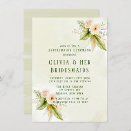 Olive Green Tropical Florals Bridesmaids Luncheon Kaart