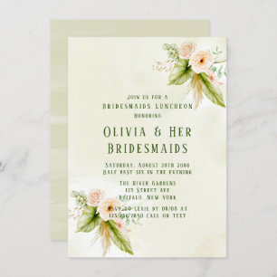 Olive Green Tropical Florals Bridesmaids Luncheon Kaart