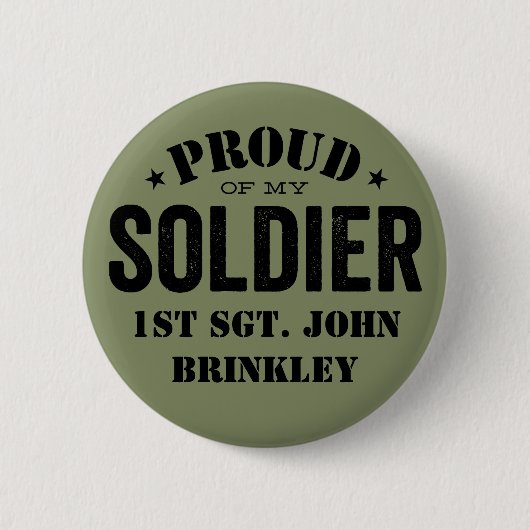 Olive Green Trots op mijn soldaat met naam Ronde Button 5,7 Cm (Voorkant)