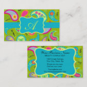 Olive Green Turquoise Modern Paisley Monogram Visitekaartje (Voorkant / Achterkant)