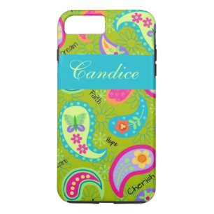 Olive Green Turquoise Modern Paisley Name Case-Mate iPhone Case