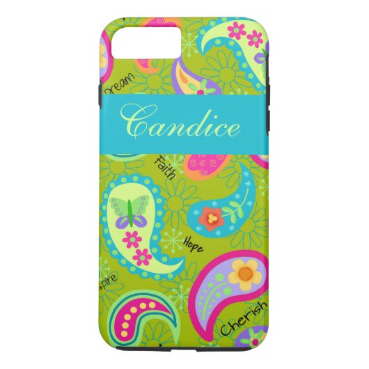 Olive Green Turquoise Modern Paisley Name Case-Mate iPhone Case (Achterkant)