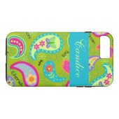 Olive Green Turquoise Modern Paisley Name Case-Mate iPhone Case (Achterkant (Horizontaal))