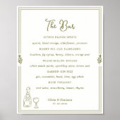 Olive Green Tuscan Elegant Bar Menu Sign Poster (Voorkant)