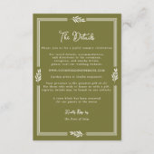 Olive Green Tuscan Elegant Wedding Details Card Informatiekaartje (Voorkant)