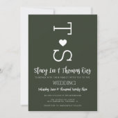 Olive Green Typografie Heart Wedding Invitation Kaart (Voorkant)