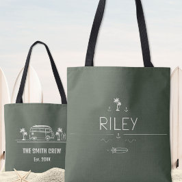 Olive Green Vintage Van Surfer Crew All-Over Print Tote Bag