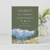 Olive Green Watercolor Mountain Photo Wedding Save The Date (Staand voorkant)