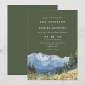 Olive Green Watercolor Mountain Wildflower Wedding Kaart (Voorkant / Achterkant)