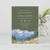 Olive Green Watercolor Mountain Wildflower Wedding Kaart (Staand voorkant)