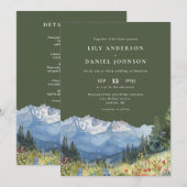 Olive Green Watercolor Mountain Wildflower Wedding Kaart (Voorkant / Achterkant)