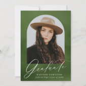 Olive Green Waterverf Arch 7 Foto Afstuderen Aankondiging (Voorkant)