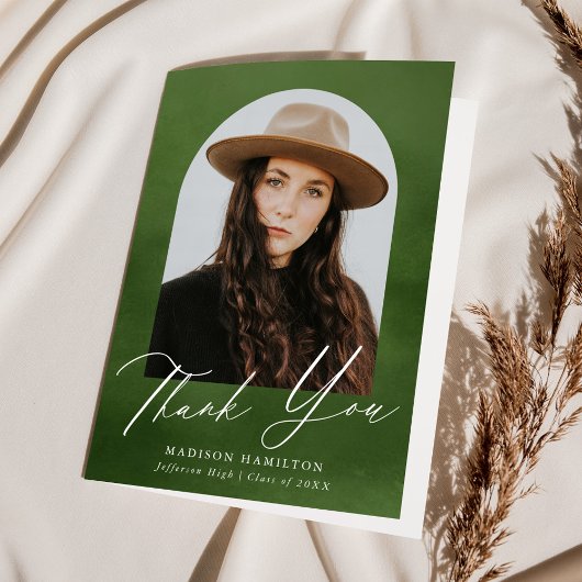 Olive Green Waterverf Arch Photo Afstuderen Bedankkaart