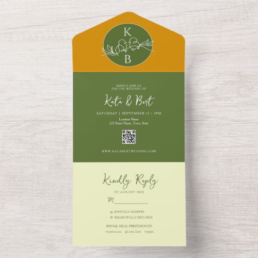 Olive Green Wedding All In One Uitnodiging (Binnen)