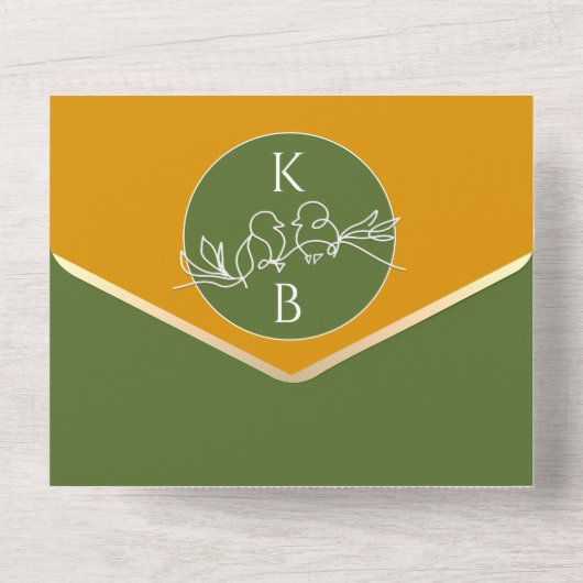 Olive Green Wedding All In One Uitnodiging (Achterkant)