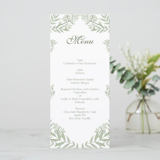 Olive Green Wedding Botanical Menu (Staand voorkant)