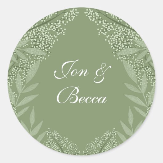 Olive Green Wedding  Botanisch Ronde Sticker (Voorkant)