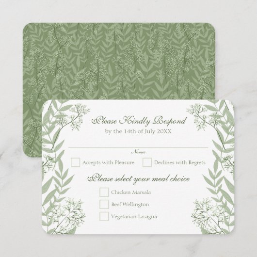 Olive Green Wedding Botanisch RSVP Antwoord Kaart (Voorkant / Achterkant)