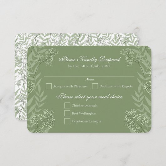 Olive Green Wedding  Botanisch RSVP Antwoord Kaart (Voorkant / Achterkant)
