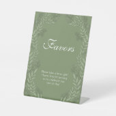 Olive Green Wedding  Botanische Favors Reclamebord Met Voetstuk (Voorkant)