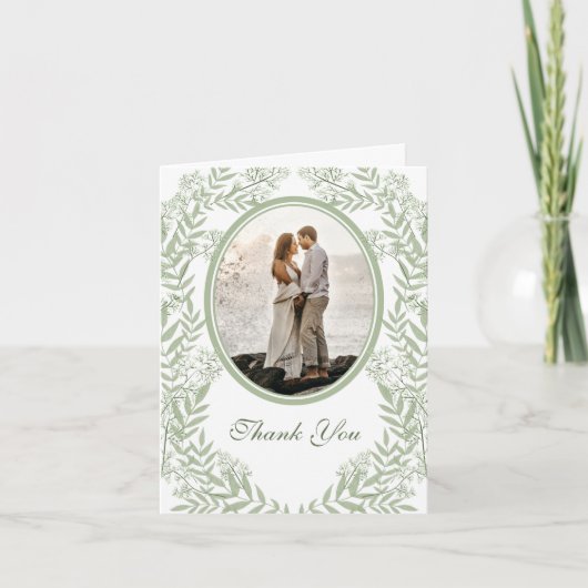 Olive Green Wedding  Botanische Foto Bedankkaart (Voorkant)