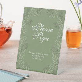 Olive Green Wedding  Botanische Guest Book Reclamebord Met Voetstuk
