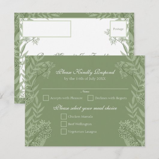 Olive Green Wedding Briefkaart RSVP (Voorkant / Achterkant)