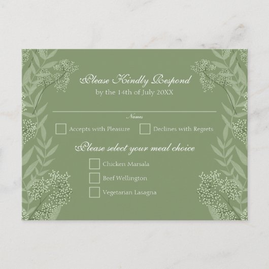 Olive Green Wedding Briefkaart RSVP (Voorkant)