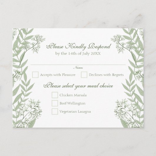 Olive Green Wedding  Briefkaart RSVP (Voorkant)