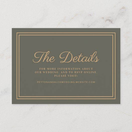 Olive Green Wedding Details Enclosure Kaart (Voorkant)