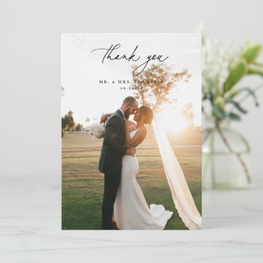 Olive Green Wedding Foto Bedankkaart (Staand voorkant)