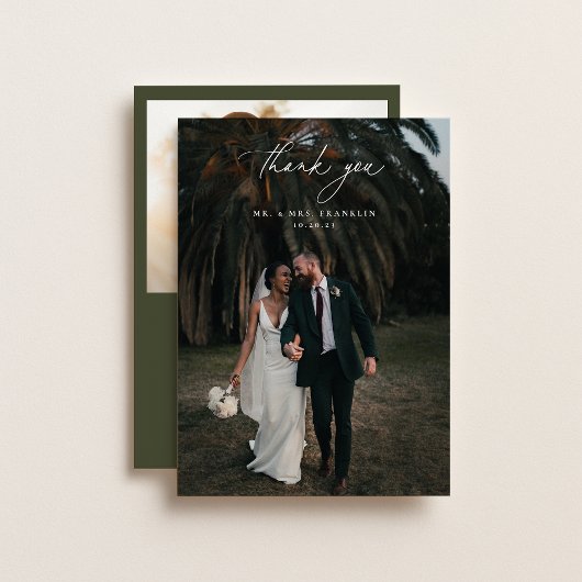 Olive Green Wedding Foto Bedankkaart