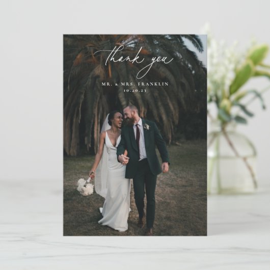 Olive Green Wedding Foto Bedankkaart (Staand voorkant)