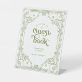 Olive Green Wedding Gastboek Reclamebord Met Voetstuk (Voorkant)