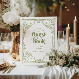  Olive Green Wedding Gastboek Reclamebord Met Voetstuk