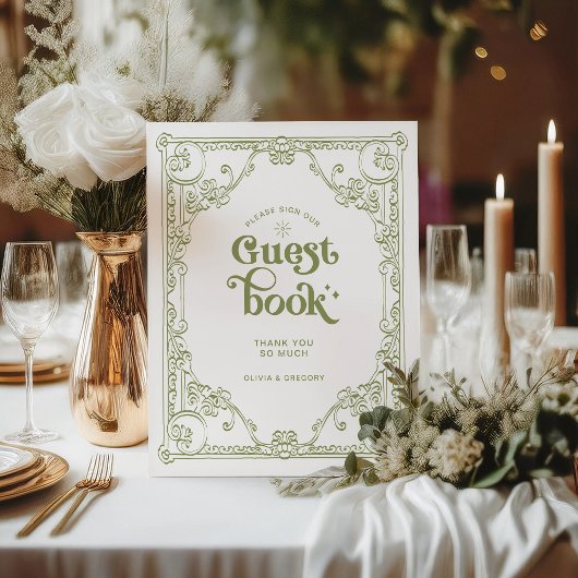 Olive Green Wedding Gastboek Reclamebord Met Voetstuk