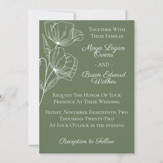 Olive Green Wedding Invitation Kaart (Voorkant)