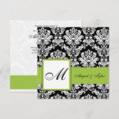 Olive Green Wedding Monogram Damask Uitnodiging (Voorkant / Achterkant)