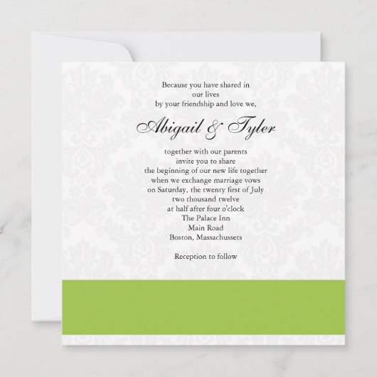 Olive Green Wedding Monogram Damask Uitnodiging (Achterkant)