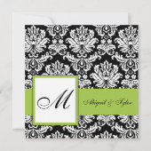 Olive Green Wedding Monogram Damask Uitnodiging (Voorkant)