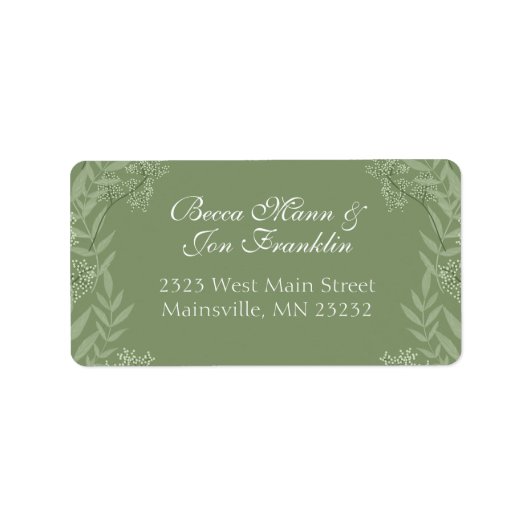 Olive Green Wedding Return Address Etiket (Voorkant)