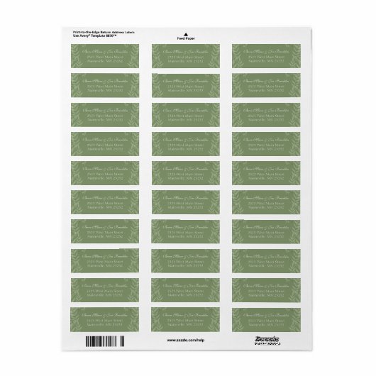 Olive Green Wedding  Return Address Label (Full Sheet)