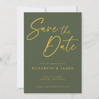 Olive Green Wedding Save the Date Invitation Kaart