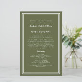 Olive Green Wedding Script Budget Ceremony Program (Staand voorkant)